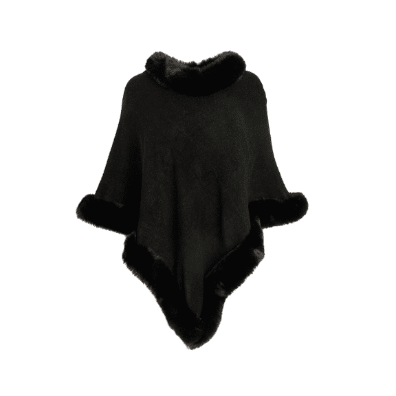 Adrienne Landau Faux Fur Trim Knit Cape