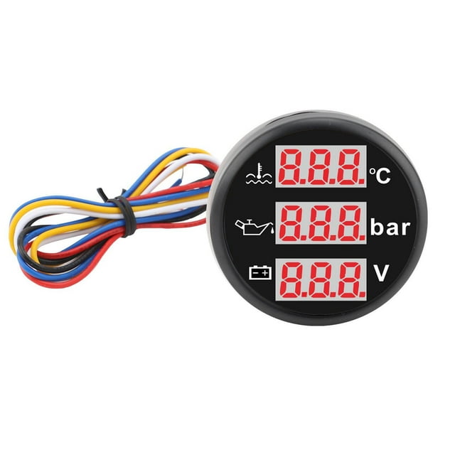 3 in 1 Instrument Sensor Kit, Engine Coolant Temperature Oil Pressure Meter 12V Volt Gauge for Car Boat 52mm Digital Safe Alert