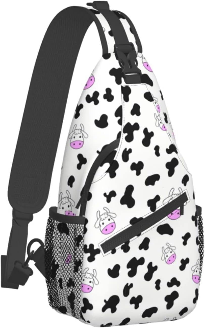 Cartoon Cow Pattern Sling Bag Crossbody Hiking Travel Chest Bags Backpack Shoulder Daypack for Women Men