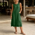 thumbnail image 6 of Eawtki Women's Crew Neck Sleeveless Midi Linen Dress Dual Layer Hem Hidden Side Pockets Straight Loose Fit Minimalist Casual Everyday Swing Dress, 6 of 7