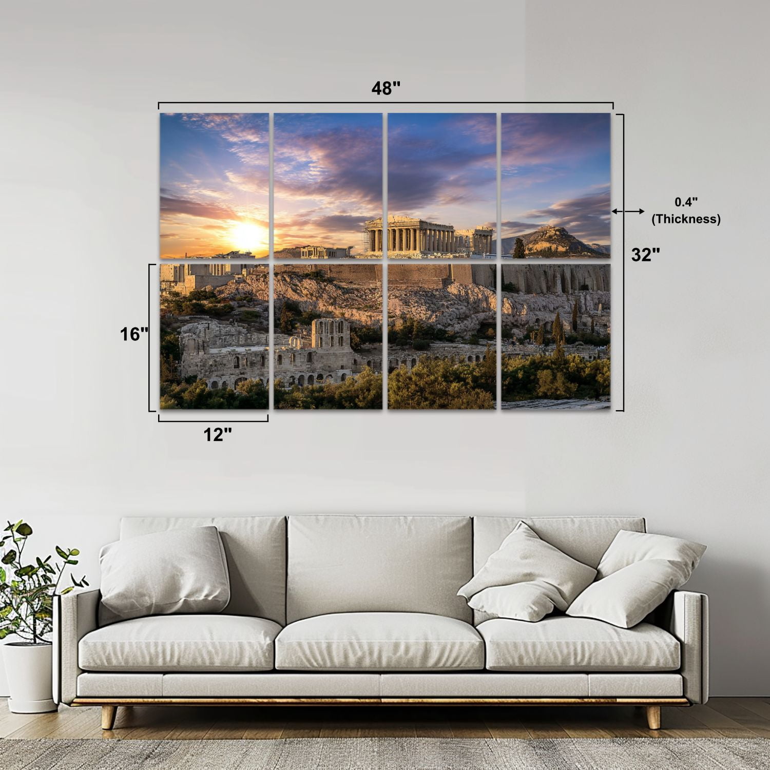 8 Pack Art Acoustic Panels Sound Absorbing Parthenon Athens Greece Decorative Soundproof Wall Panels Self Adhesive for Nursery Game Room Bedroom 48"x32"