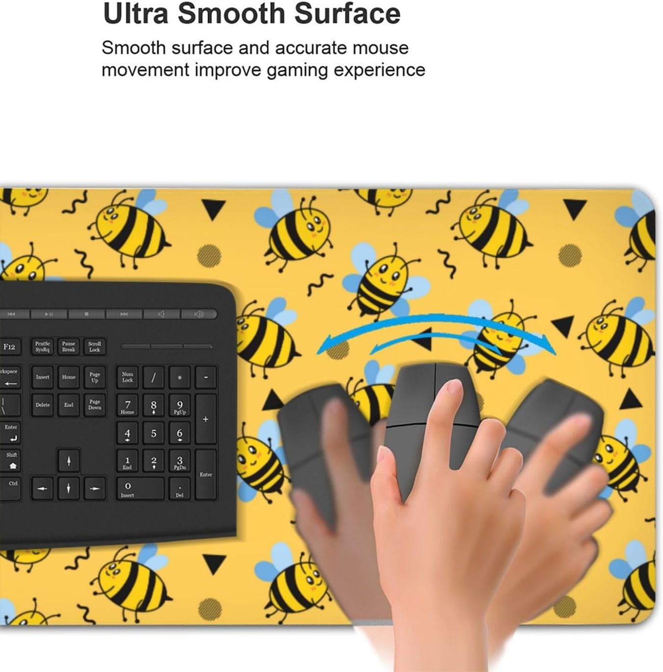 Gaming Mouse Pad Large Desk Mat,Desk Pad Extended Keyboard Pad,Anti-Slip Rubber Base Mouse Pad for Women Girls Work,Game,Office,Home 35.4"X15.7",Cute Little Bee Pattern Yellow