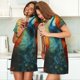 thumbnail image 4 of Easygdp Red And Blue Fire Peacock Camisón de manga corta para mujer, informal, estampado, 4 of 6