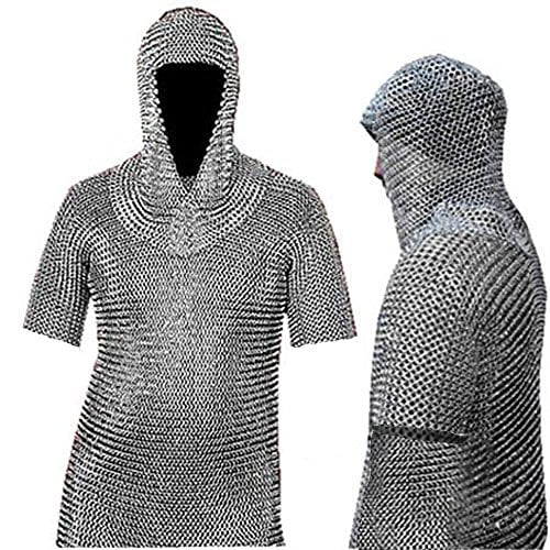 Long Shirt Full Size Medieval Chain Mail Shirt and Coif Armor Set 