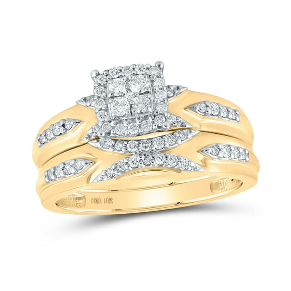 10K Yellow Gold His Hers Round Dia. Cluster Matching Wedding Set 1/2ctw, Women's Size: 5-10, Men's Size: 7-13