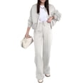 thumbnail image 3 of Women's 2 Piece Outfits Oversized Sweatsuit Zip Up Long Sleeve Sweatshirt with Wide Leg Sweatpants White L, 3 of 8