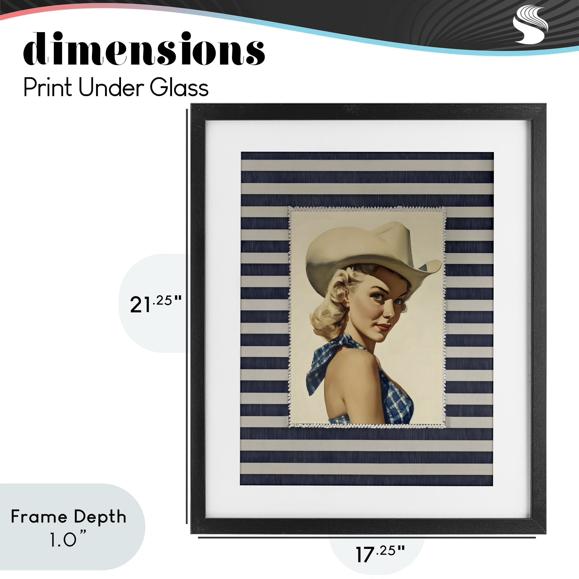 Stupell Industries Retro Cowgirl Stripes Black Framed Print Under Glass, design by Arlington Prints