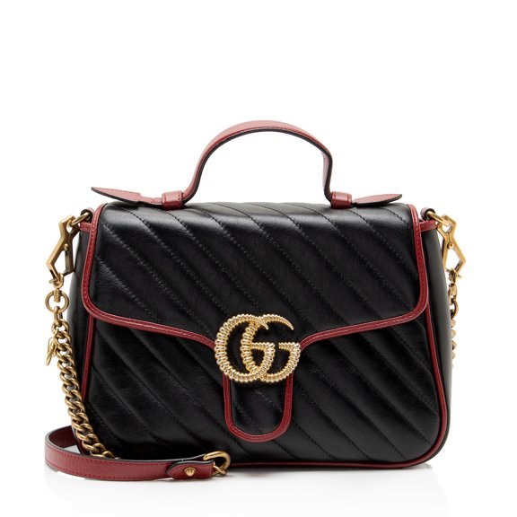 Pre-Owned Gucci Matelasse Leather Torchon GG Marmont Small Top Handle
