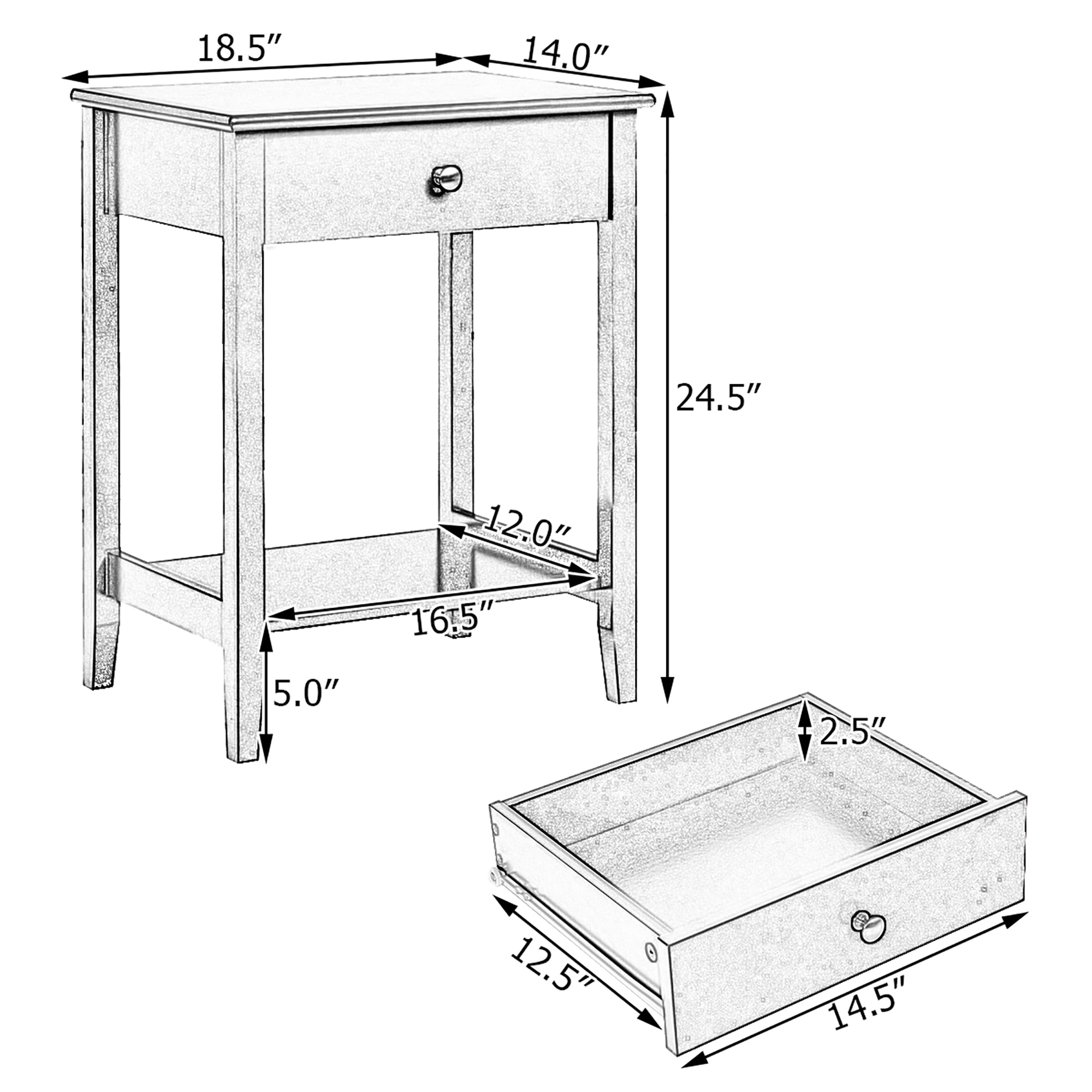 Costway Nightstand End Table Storage Display Bedroom Furniture Drawer Shelf Beside White