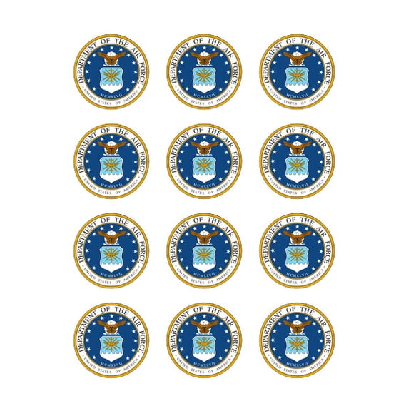 12 - 2" Round Pre-Cut United States Air Force Edible Image Cupcake Toppers, by Tnct.