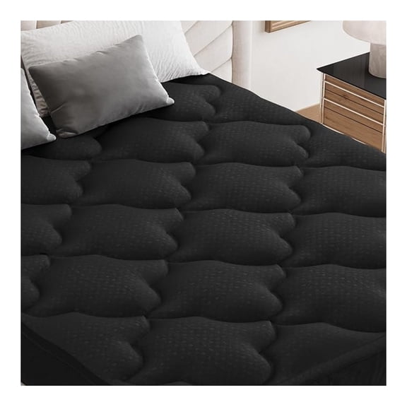 Pillow Top Mattress Topper California King Size, Mattress Pad Cover with 8-21 Inch Deep Pocket, Bed Mattress Protector for Back Soft Overfilled Down Filling, Black