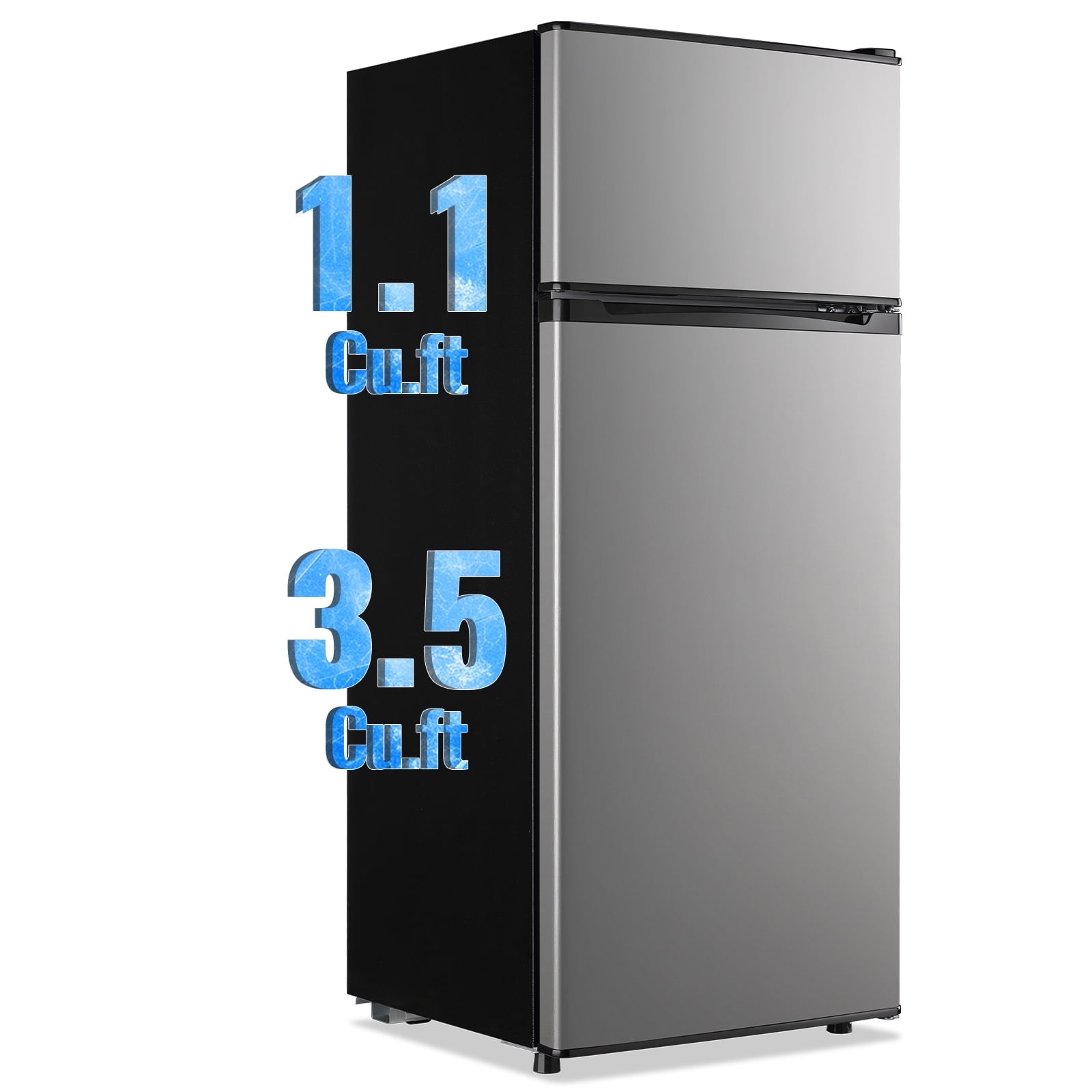 TACOOL Small Refrigerator with Top Freezer 4.6Cu.ft Two Door Mini Fridge with LED Light Extra Drink Space for Apartment Silver