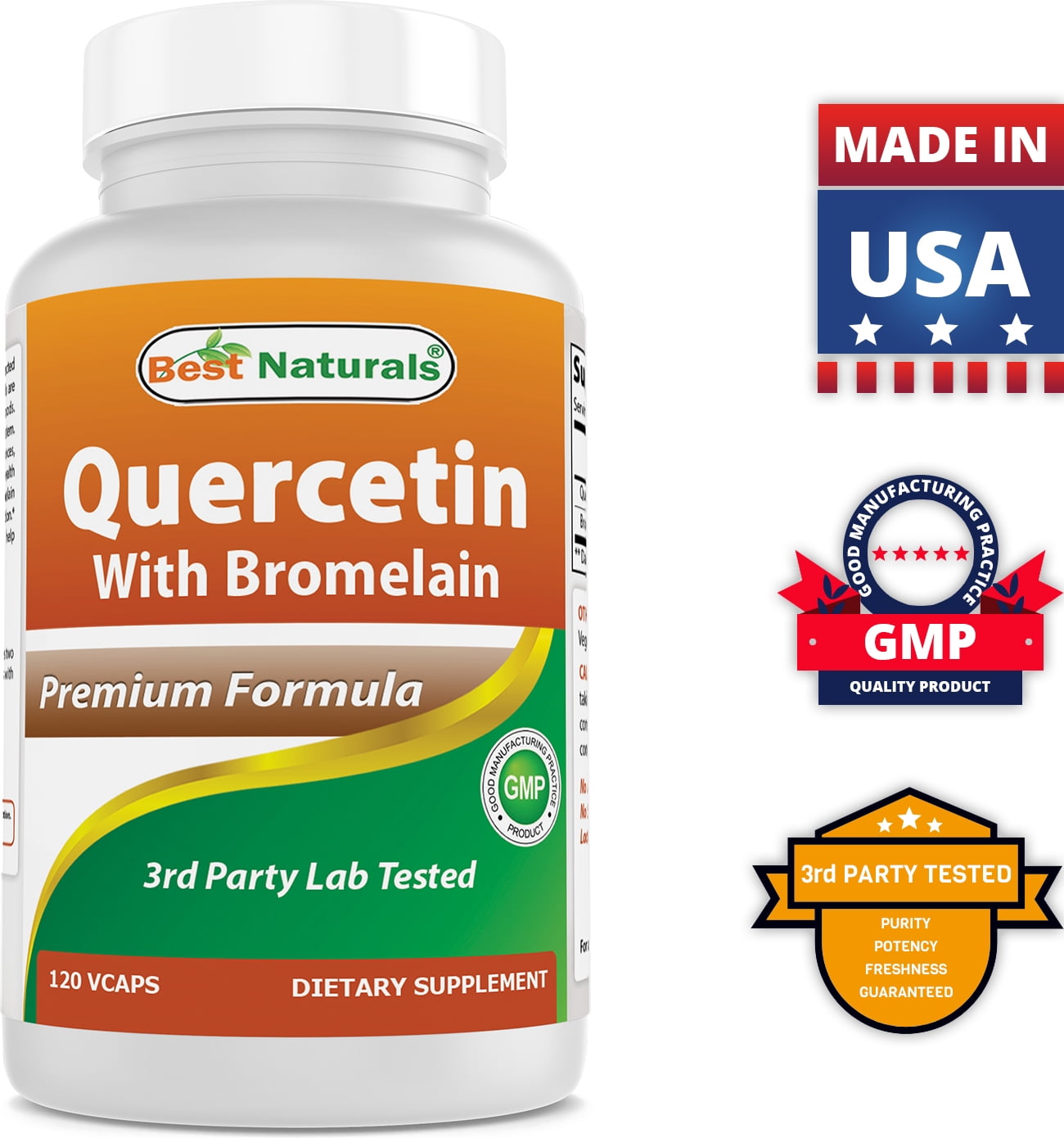 2 Pack Best Naturals Quercetin with Bromelain 120 Vegetarian Capsules - 800 mg of Quercetin & 165 mg of Bromelain (400 GDU/g) | (Total 240 Vegetarian Capsules)