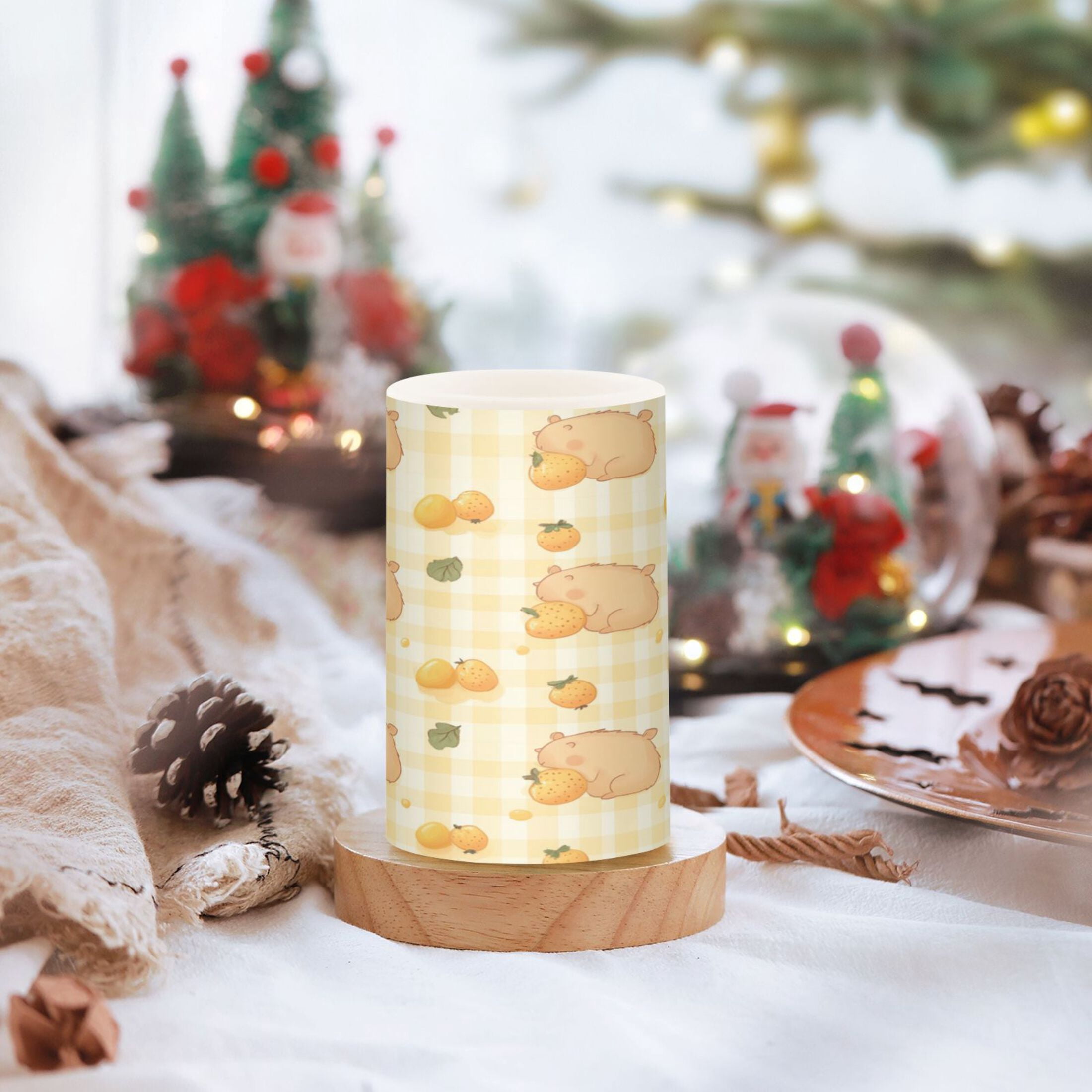 2 PCS Flameless Candles with Remote Timer LED Battery Operated Flickering Candle Light for Wedding Table Home Decoration Gifts Light Brown Capybara