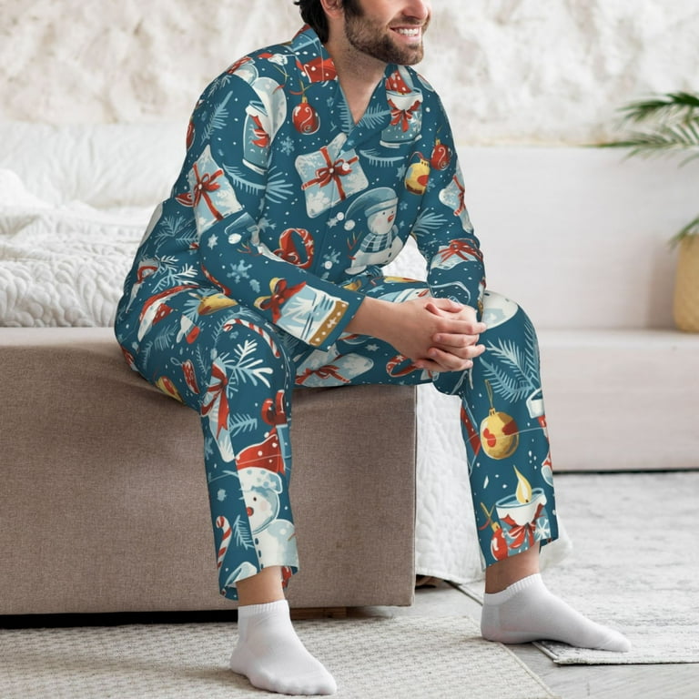 Kdxio Christmas Snowman Gift Men s Pajama Set Pajamas For Men 2 Piece PJ Set with Men Pajama Pants and Long Sleeve T Shirt Lounge Set XX Large Walmart
