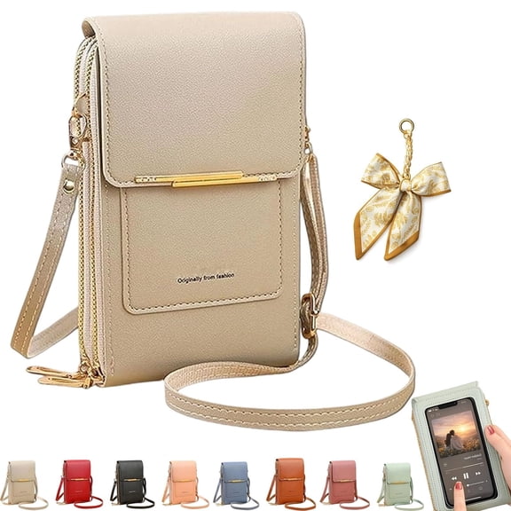Women's Touch Screen Mobile Phone Messenger Bag, RFID Leather Crossbody Wallet Purse, Anti-Theft Shoulder Strap