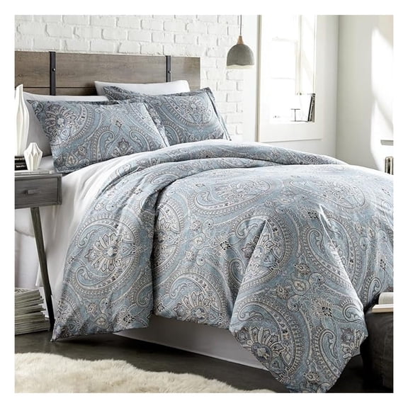 Twin Extra Long Comforter Set, Down Boho Bedding Set, Paisley Print Bedspread, Boho Comforter Twin/XL Size with Matching Sham, Pure Melody Aqua