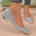 thumbnail image 2 of KEGIRLOM Women's Fashionable And Versatile Plus-Size Pointed-Toe Heel Wedding Sequined Shoes Spring/Summer Style Trendy And Comfortable Shoes Silver 7, 2 of 9