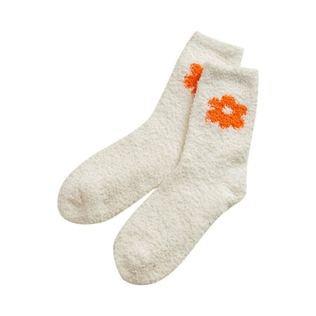 

QYZEU Slipper Socks for Women Grippers Pack Thermal Stockings for Women Women Coral Fleece Socks Autumn And Winter Warm Home Floor Socks Mid Barrel Sleep Socks