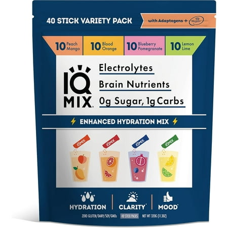 IQMIX Sugar Free Electrolytes Powder Packets - Hydration Supplement Drink Mix with Keto Electrolytes  Lions Mane  Magnesium L-Threonate  and Potassium Citrate - Variety Pack (40 Count)