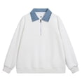thumbnail image 5 of TOUMENY Men Sweater Fall Winter Collared Long Sleeve Solid Casual Comfy Tops Men Color Block Loose Half-Zip Pullover White XXL, 5 of 7
