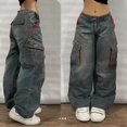thumbnail image 1 of Womens Polyester Printed Oversized Baggy Wide Leg High Waist Full Length Jeans, 1 of 10