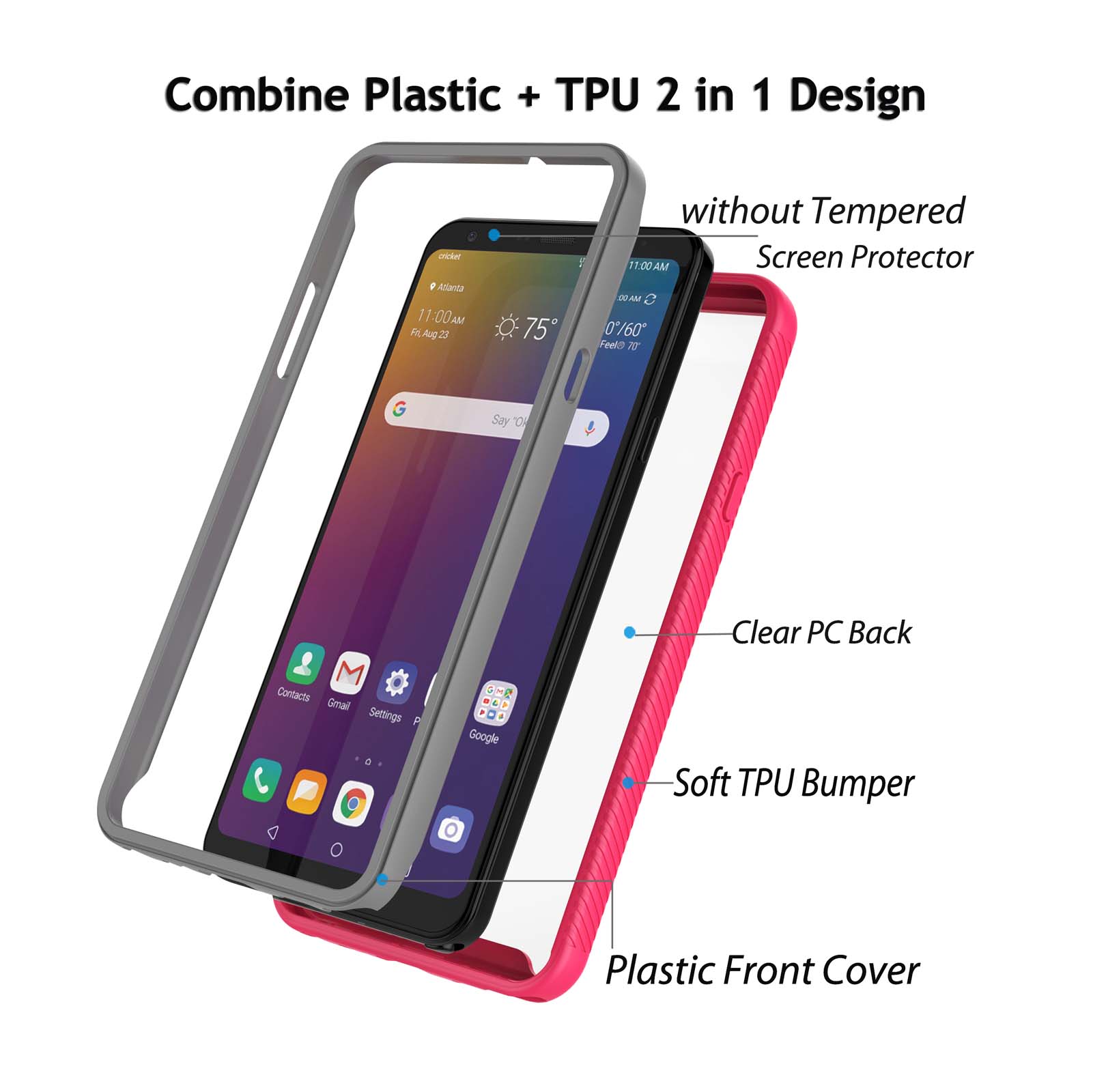 LG Stylo 6 Case, Sturdy Case for 2020 LG Stylo 6, Njjex Full-Body Rugged Transparent Clear Back Bumper Case Cover for LG Stylo 6 6.8" 2020 Not LG Stylo 5 6.2" -Hot Pink - image 3 of 10