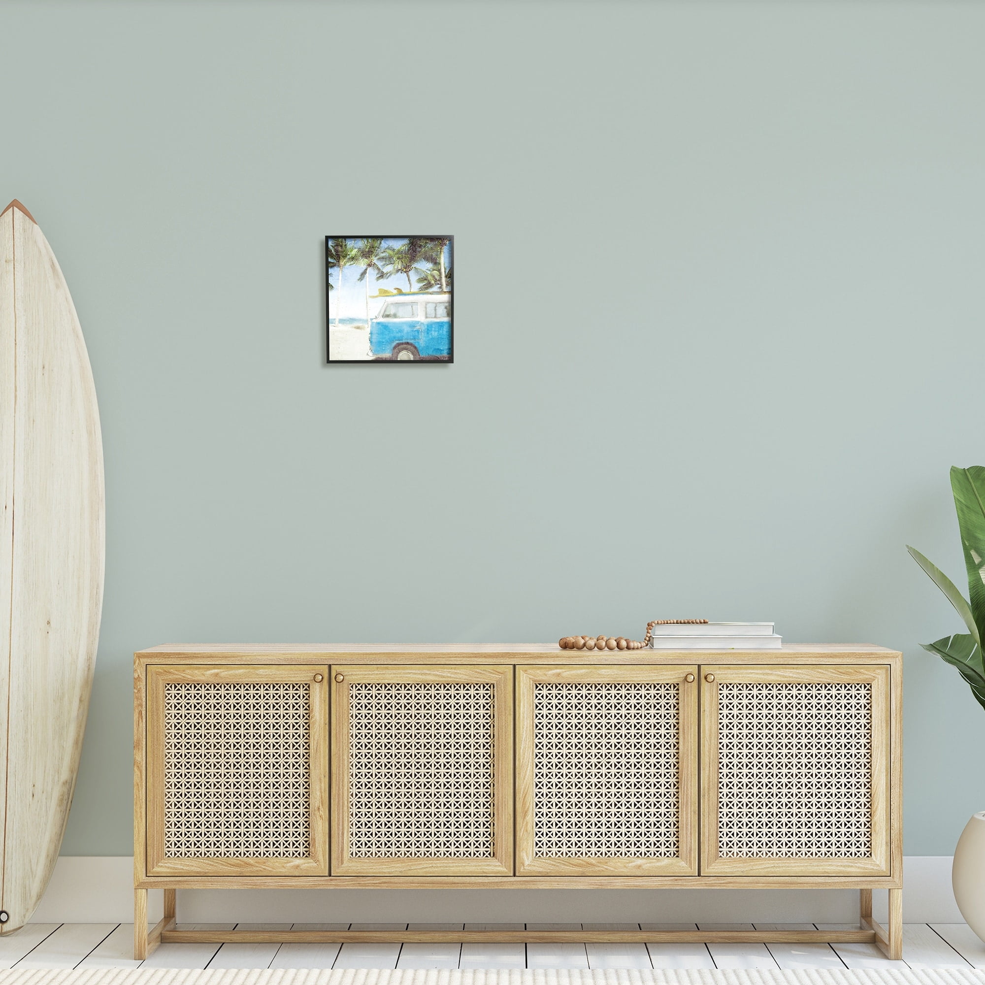 Stupell Industries Distressed Tropical Beach Surf Van Palm Trees Coastline, 24 x 24,Design by Kim Allen