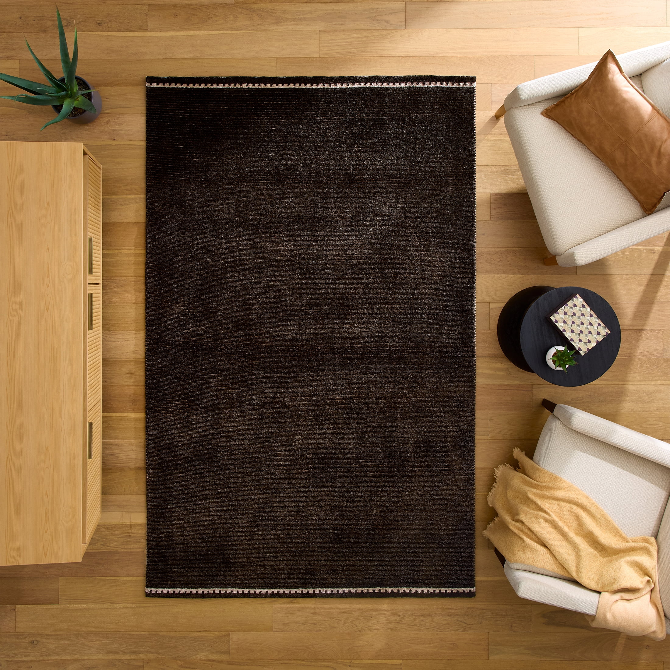 Better Homes & Gardens Chocolate Brown Coleman Tonal Hem 5' x 8' Area Rug