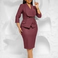thumbnail image 2 of AURA Plus Size Elegant African Bodycon Midi Dress Large Lapel Three Quarter Sleeve High Waist Work Office Dress, 2 of 10