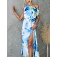 thumbnail image 6 of Women's One Shoulder Printed Dress with Slit Tied Asymmetrical and Ruffled Design Made with 100% Polyester Fabric, 6 of 17