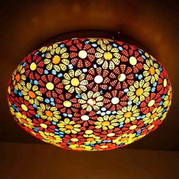 CLASSICO Handcrafted Multicolor Turkish Mosaic Gourd-Shaped Pendant Lamp, Moroccan-Style Hanging Ceiling Fixture for I Home Décor