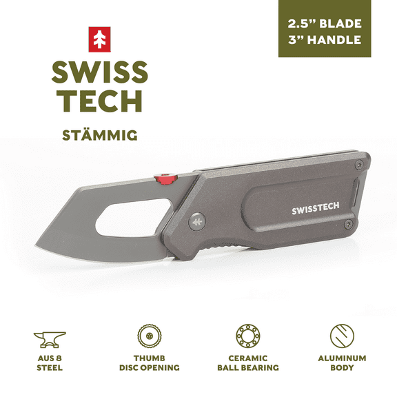Swiss Tech 5.5" Ball Bearing Assisted Folding Pocket Knife, AUS-8 Steel 2.5" Blade, 3" Aluminum Handle with Money Clip, Gray