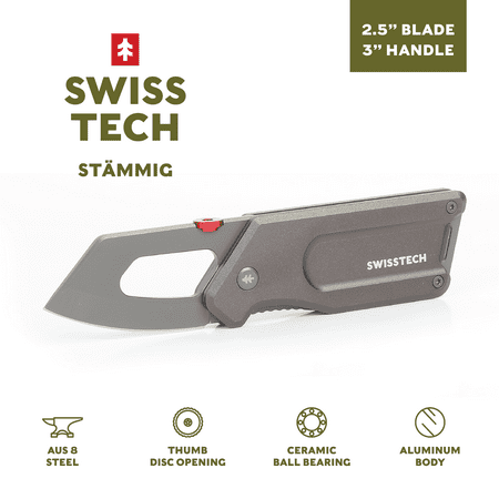 Swiss Tech 5.5 Ball Bearing Assisted Folding Pocket Knife AUS-8 Steel 2.5 Blade 3 Aluminum Handle with Money Clip Gray