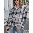 thumbnail image 2 of Women's Fall Color Block Plaid Flannel Shacket Jacket Button Down Shirt Coat Tops, 2 of 13