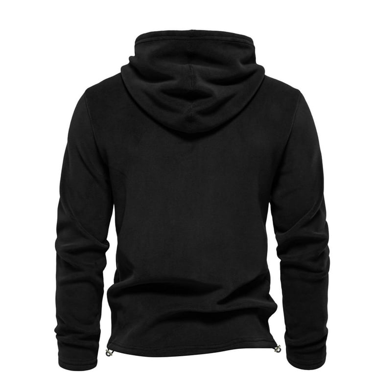Fleece Hoodie Men Microfleece Hooded Sweatshirts Fall Winter Solid