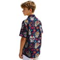 thumbnail image 6 of Tiijoy Boys Short Sleeve Button Down Shirt Skeleton Floral Beach Shirt, Navy, Sizes 3-13, 6 of 6
