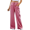 thumbnail image 5 of HAOTAGS Women's Wide-Leg Trousers, Casual Drawstring Waist Plaid Pocket Pants Wine L, 5 of 9