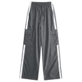 thumbnail image 4 of Straight Leg Pants Girls Girls Cargo Pants Y2k Striped Wide Leg Elastic High Waist Parachute Sweatpants Trendy Baggy Streetwear Trousers Multi-Pockets, 4 of 5
