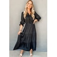 thumbnail image 3 of Women's Black Flounced Sleeve V Neck Maxi Dress – Elegant Tiered Design for Spring Outings | XL, 3 of 7