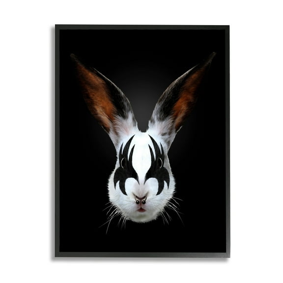 Stupell Industries Abstract Rabbit Bunny Makeup Head Black Background Framed Wall Art, 24 x 30, Design by Robert Farkas