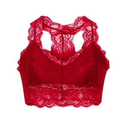 Ersazi Plus Size Bras For Women Sexy Women Plus Size Vest Crop Wire Free Bra Lace Lingerie Sexy V-Neck Underwear In Clearance Red Xl