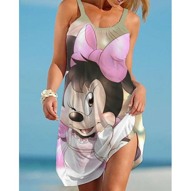 2022 Summer Disney Minnie Mickey Mouse Womens Dress Short Beach 3D Printing Party Mini Anchor Sling Dress Sleeveless Sexy DressXL Gao Jinjia LED