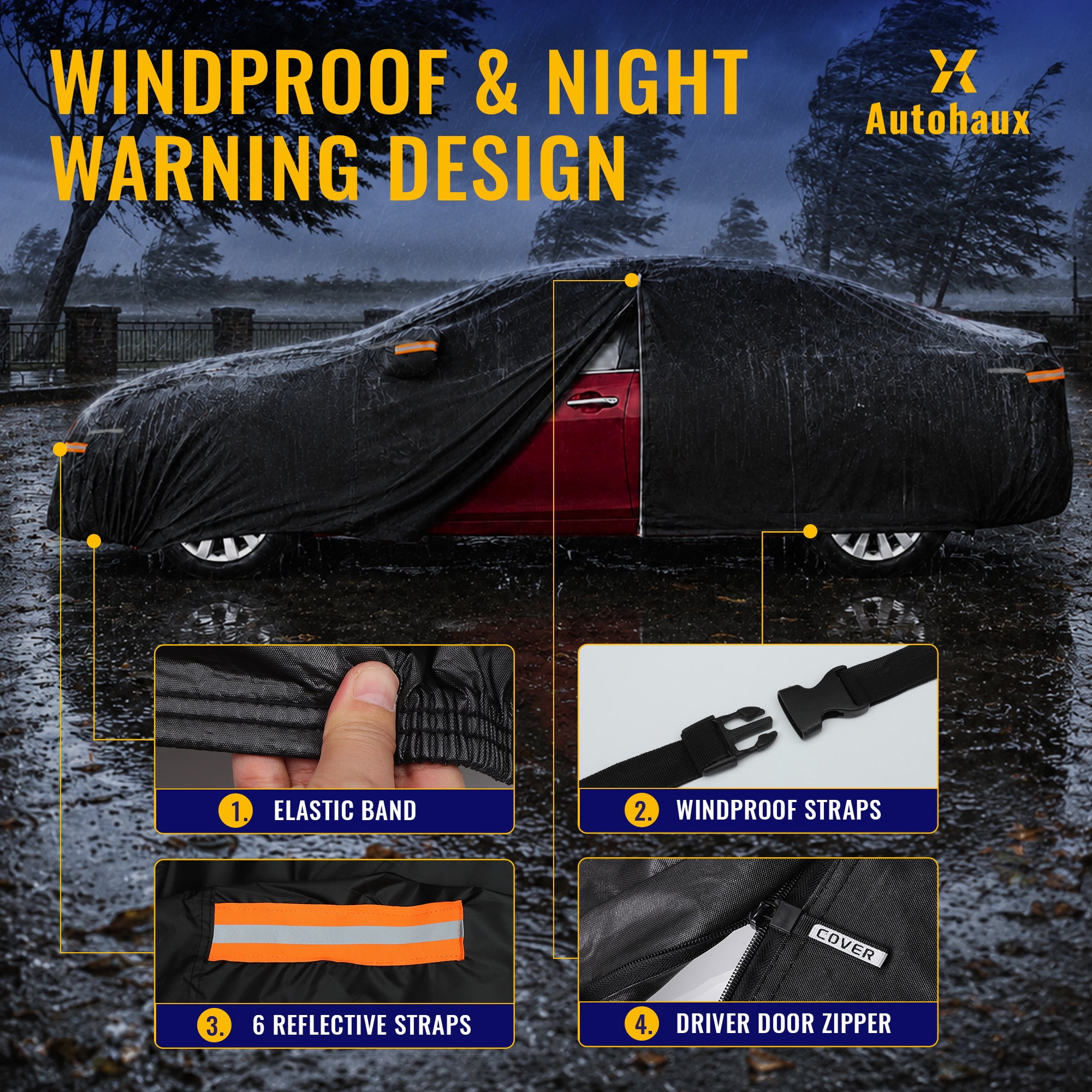 Unique Bargains 210D-PU Oxford Outdoor Full Car Cover Black for Nissan Altima 2013-2024