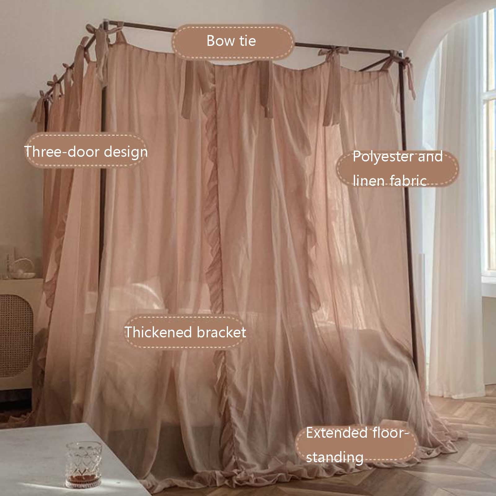 Canopy Bed Curtains with Canopy Frame,Bed Drapes Mosquito Net for Bed,4 Poster Bed Canopy for Girls Bedroom Decoration Accessories