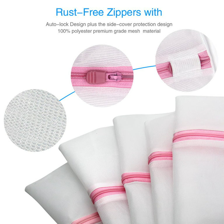 Pink Mesh Laundry Bags For Delicates With Zipper Travel Storage