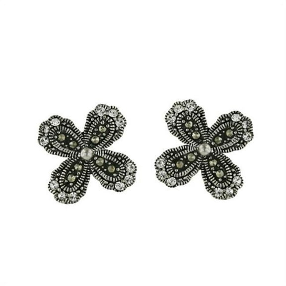 Vera and Co  Sterling Marcasite 4 Petal Flower Earrings with CZ