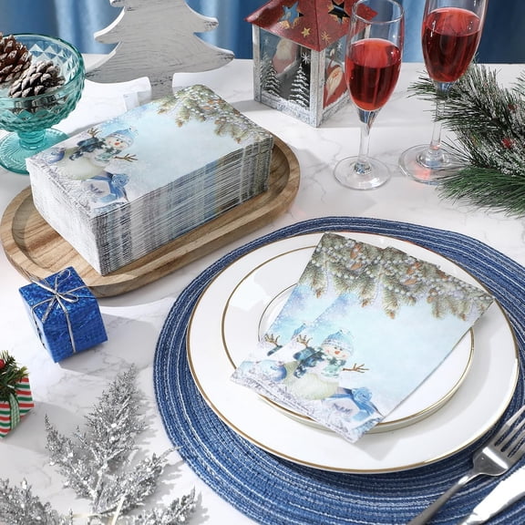 OTGFRF-200 Pcs Christmas Snowman Paper Guest Napkins Disposable Hand Towels for Bathroom Paper Disposable Guest Towels Napkins for Spring and Summer Wedding Bathroom Birthday Dinner Party