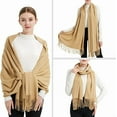 thumbnail image 4 of Women Scarf Pashmina Shawls and Wraps for Evening Dresses, Winter Fashion Soft Warm Long Large Scarves, Lightweight Silk Solid Colors Capes for Ladies Camel, 4 of 5