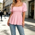 thumbnail image 2 of CAIXIA Womens Square Neck Smocked Peplum Blouse Top Ruffle Short Sleeve Flowy Babydoll Cute Shirt Tops, 2 of 5